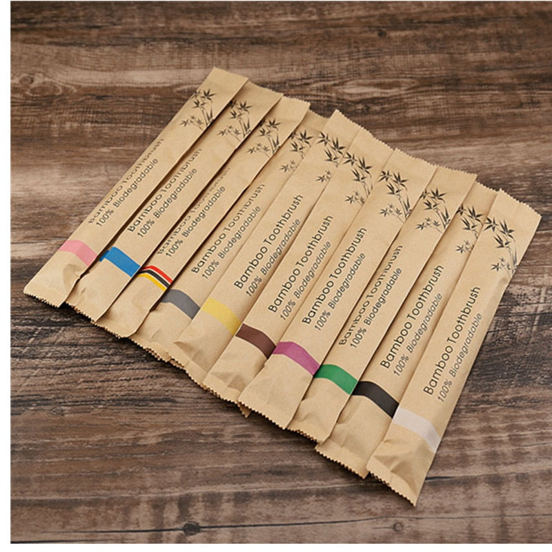 All Natural 100% Biodegradable Bamboo Toothbrush kit 10 Pack